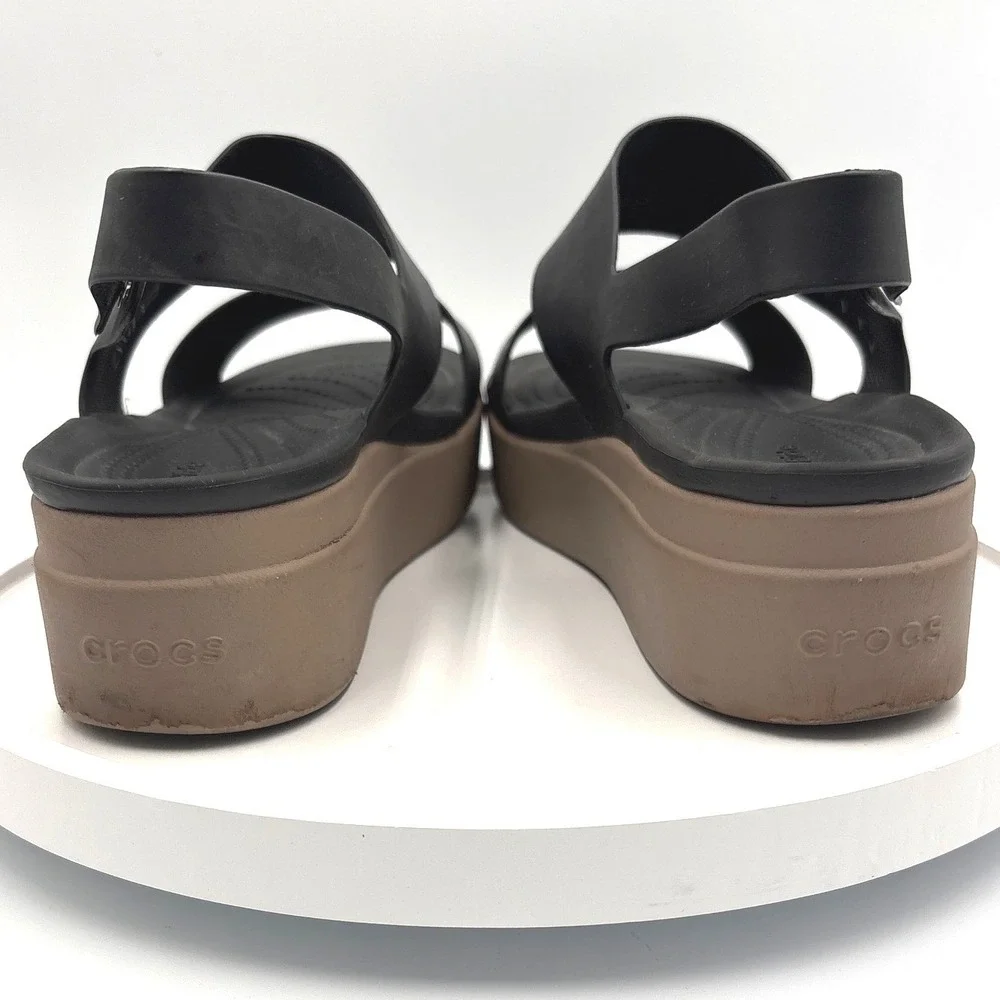 Crocs Brooklyn Low Wedge Sandals Black Mushroom Womens 9 Platform Slingback